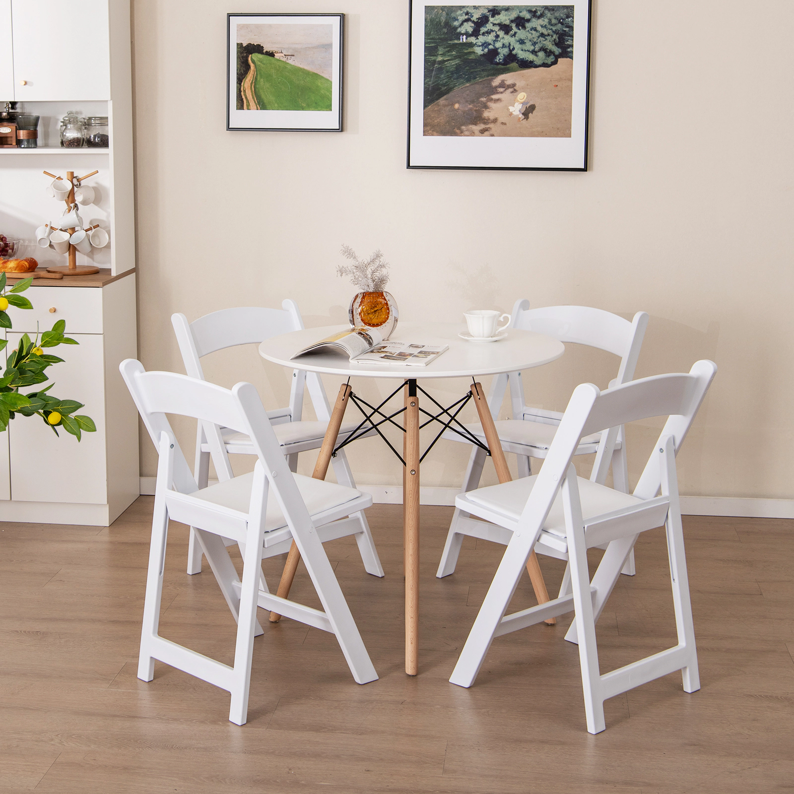 SUGIFT 4 Pack Resin Folding Chairs with Padded Seat 1100-lb Capacity 18-in Seat Height White