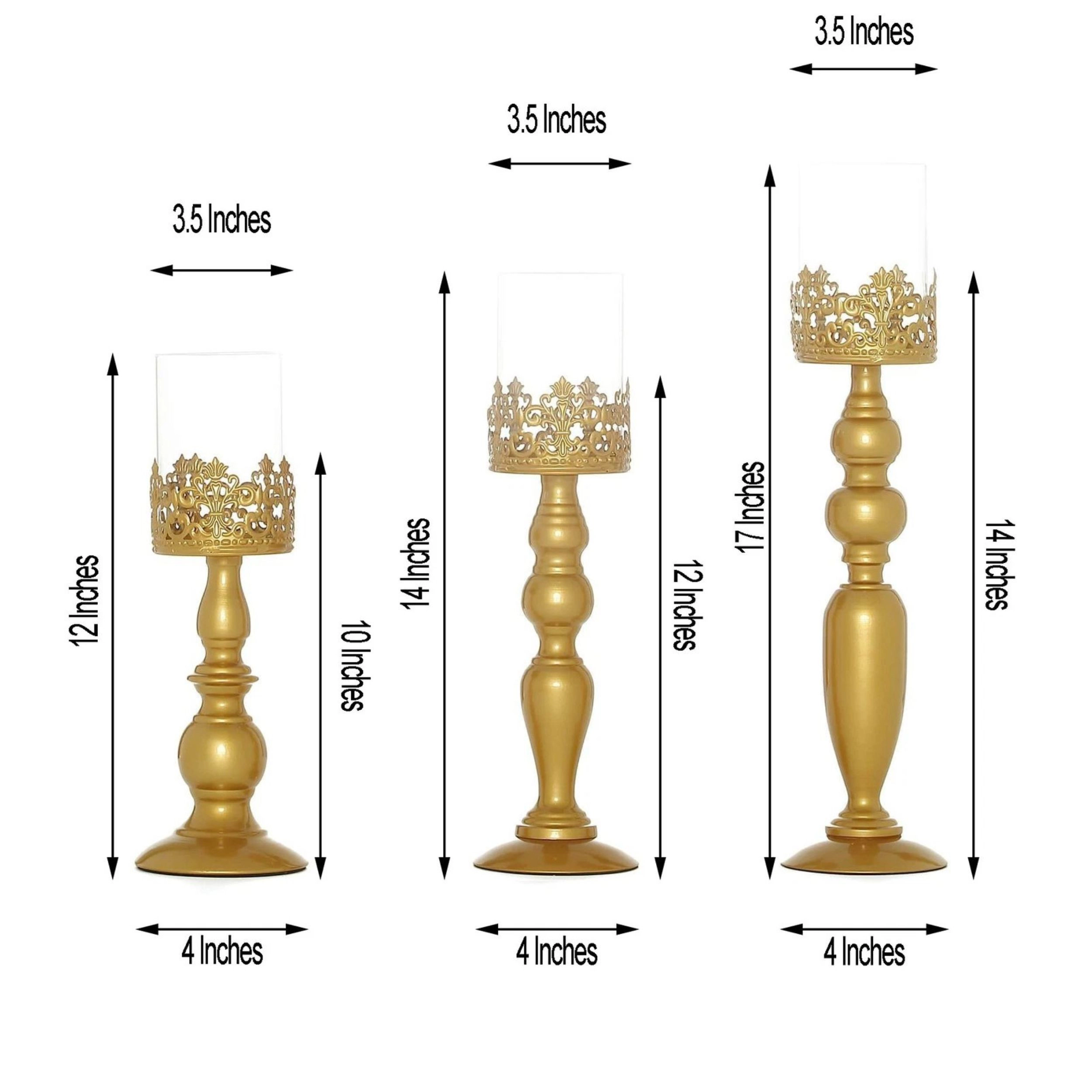 Home Collection Gold Lacy Trim Metal Glass Candle Holders Set of 3