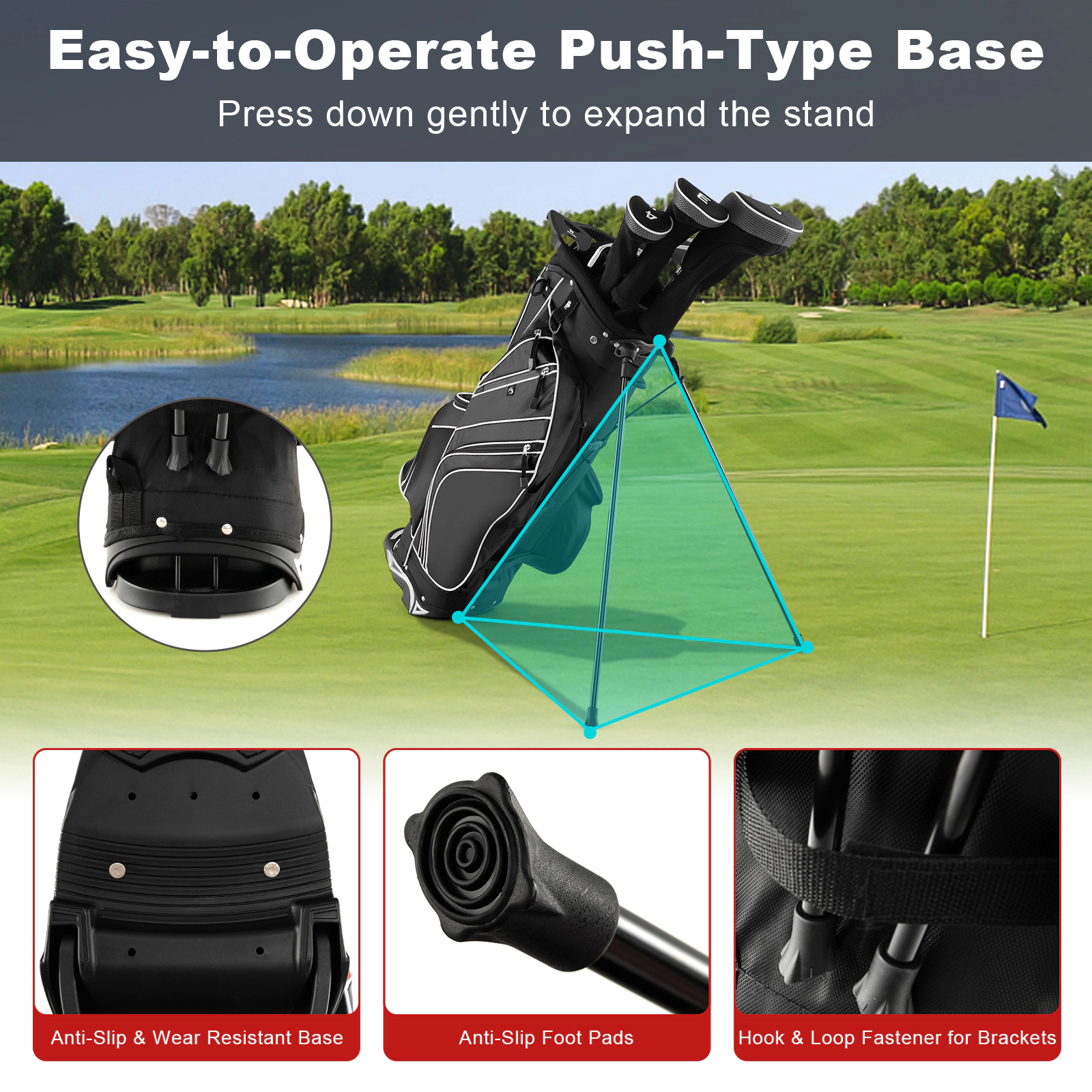 Golf Carry Stand Bag 6-Way Top 8 Pockets Self-Deploying Legs Padded Straps 32.5-in Black Lightweight Golf Bag