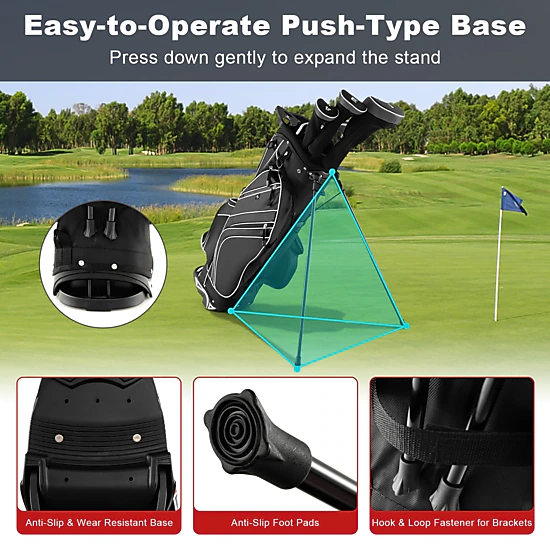 Golf Carry Stand Bag 6-Way Top 8 Pockets Self-Deploying Legs Padded Straps 32.5-in Black Lightweight Golf Bag
