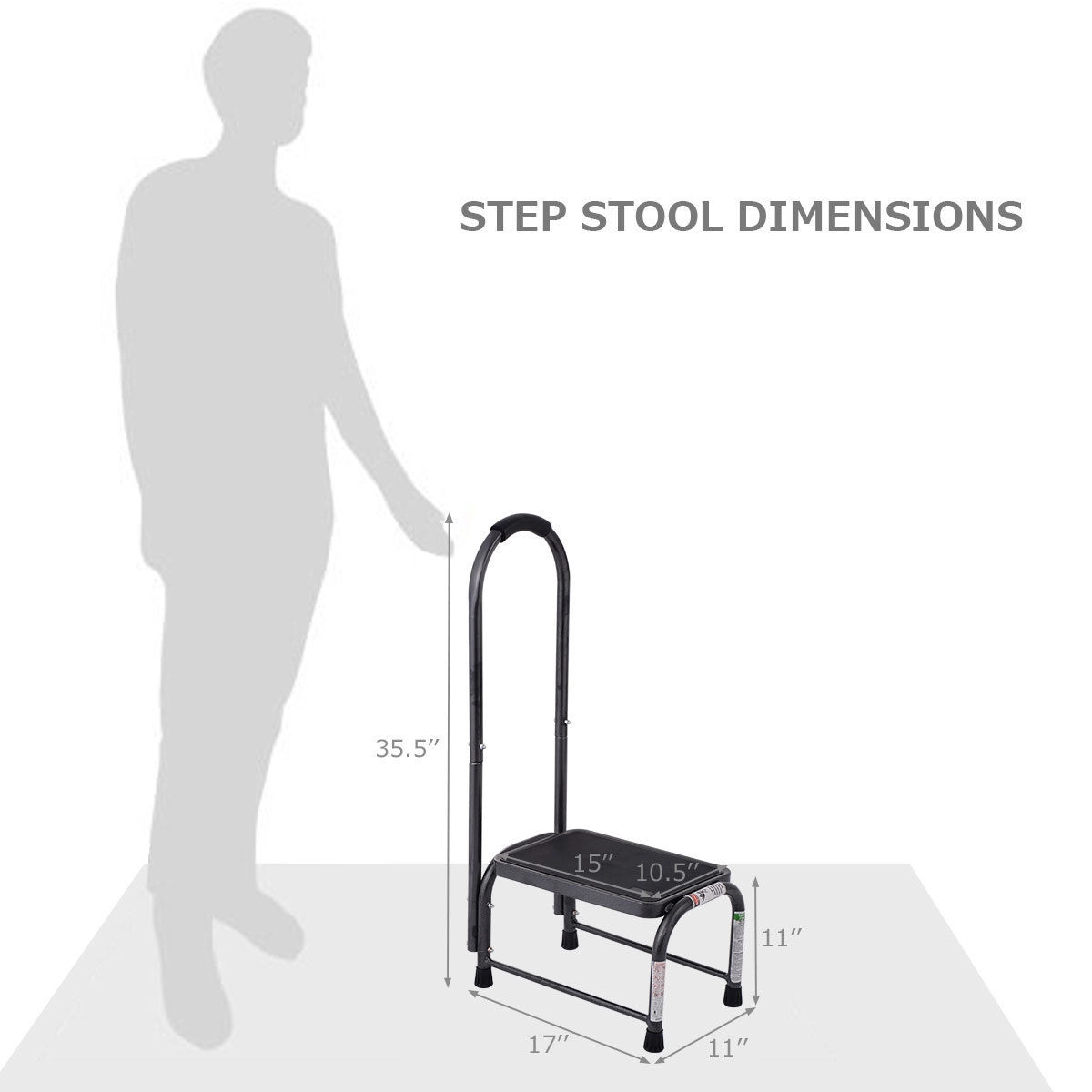 SUGIFT 330-lb Capacity Non-Slip Powder-Coated Iron Step Stool with Safety Handle and 4 Rubber Pads