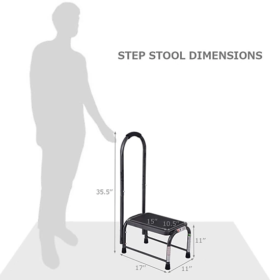 SUGIFT 330-lb Capacity Non-Slip Powder-Coated Iron Step Stool with Safety Handle and 4 Rubber Pads