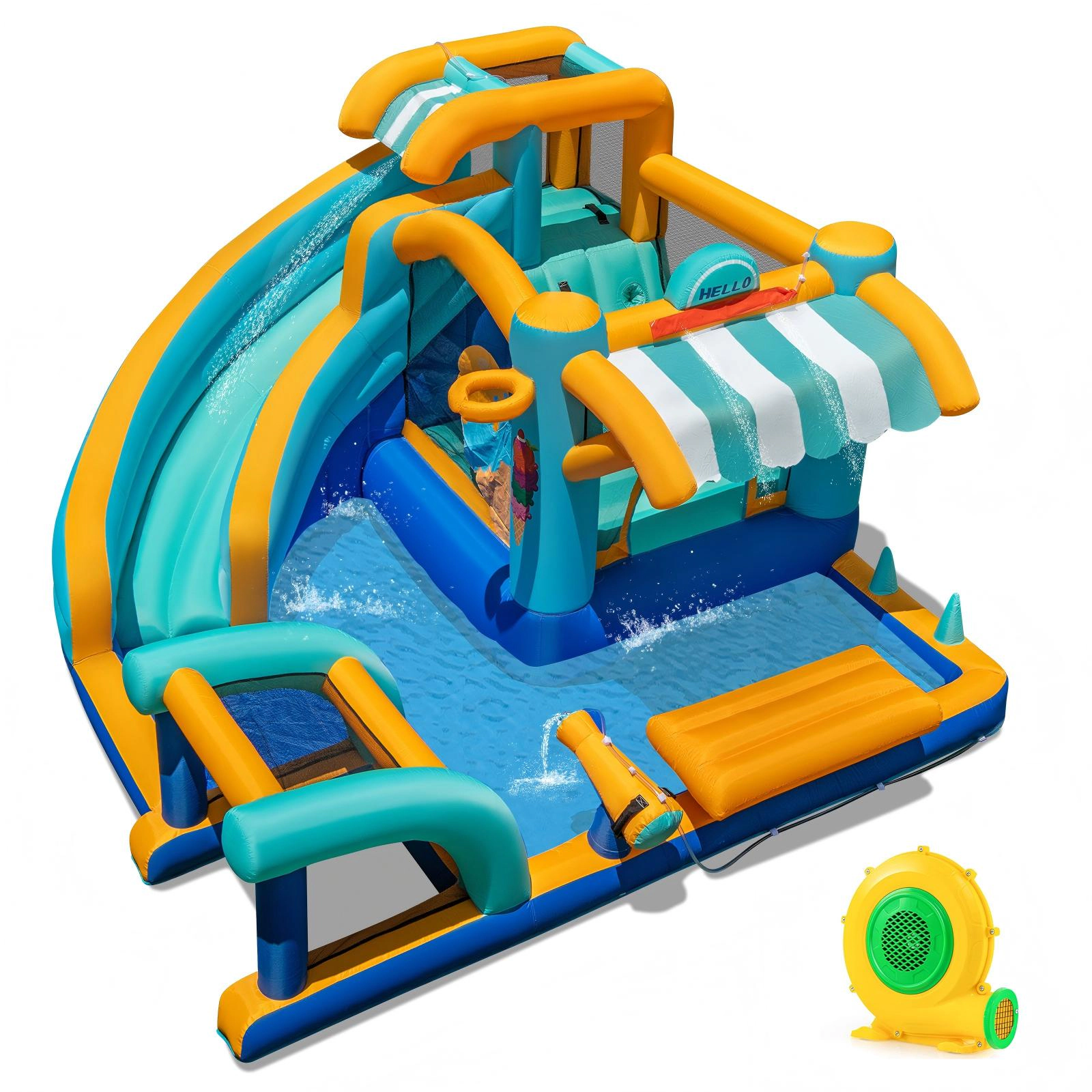 SUGIFT 8-in-1 Inflatable Water Slide Bounce House with Snack Counter 330-lb Capacity Ages 3-12 Multi-Colored