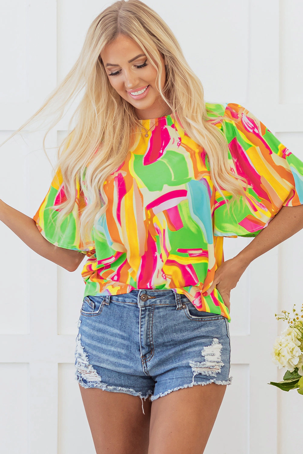 Threaded Pear Women's Angel Abstract Half Sleeve Blouse