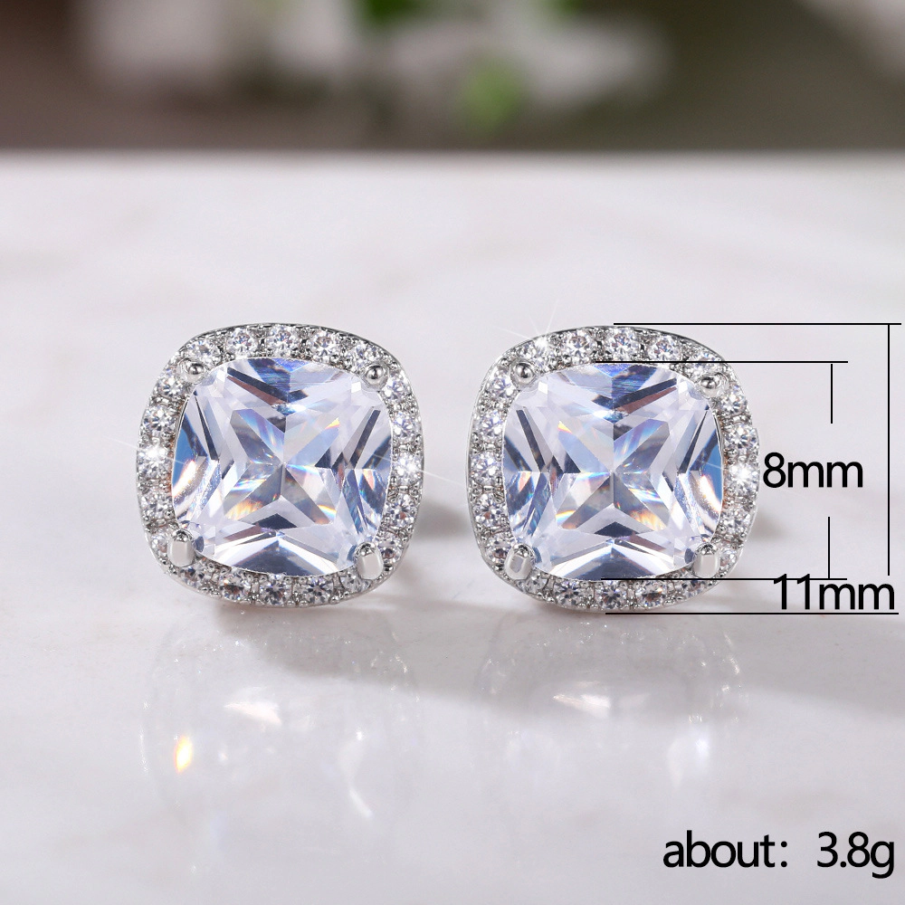 Wardrobe Whimsy Cushion Cut Cubic Zirconia Halo Stud Earrings Multi Color Sparkling Fashion Jewelry