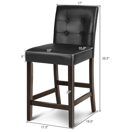 Hivvago Set Of 2 Pvc Leather Bar Stools With Solid Wood Legs