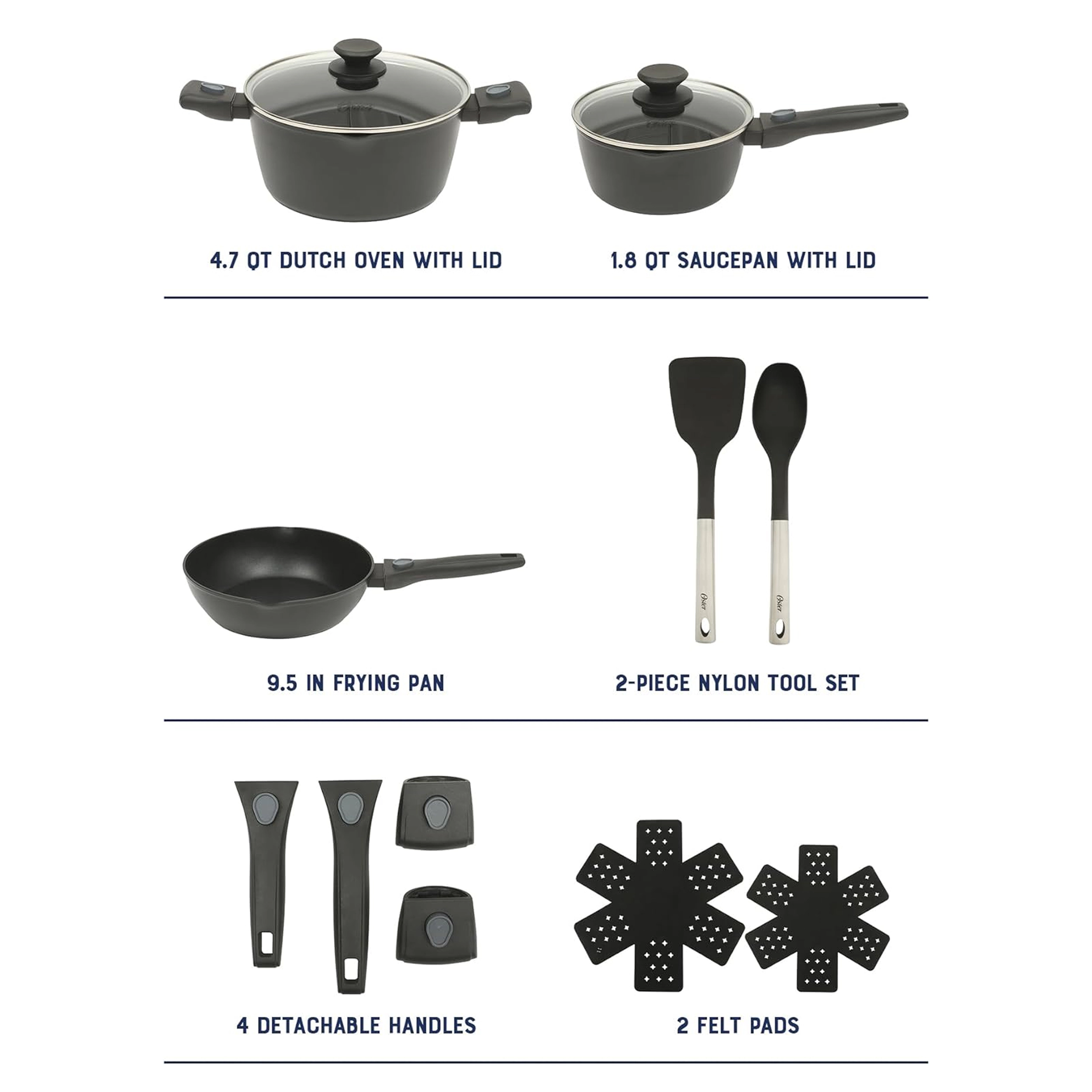 Oster SmartHandle Advance 13 Piece Nonstick Cookware Combo Set in Matte Black