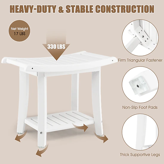 SlickBlue Bathroom Shower Stool Bench with Side Handles and Shelf