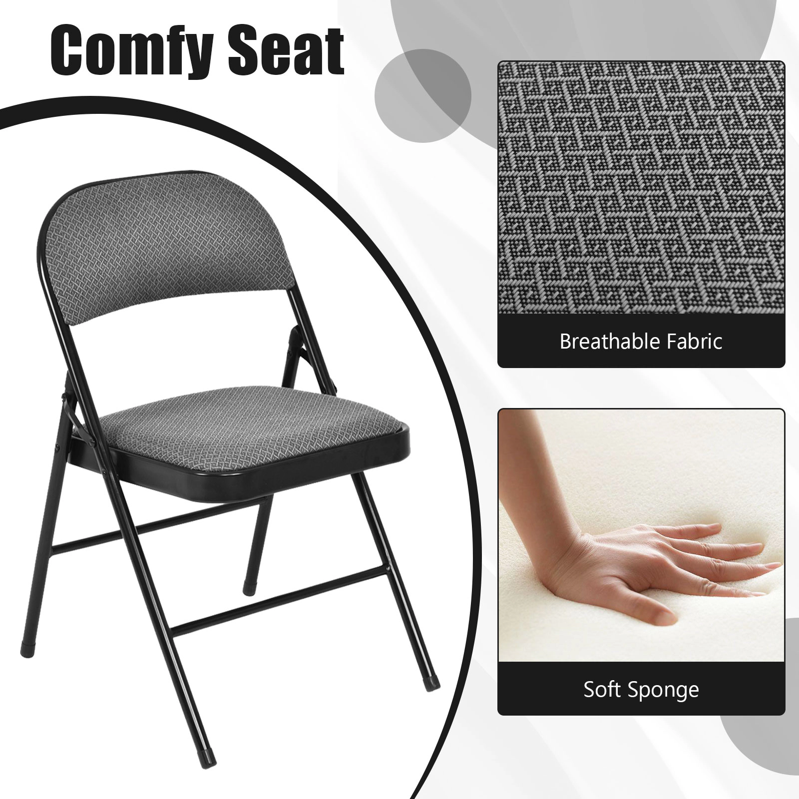 SUGIFT Set of 2 Black Padded Folding Dining Chairs, 265 lb Capacity
