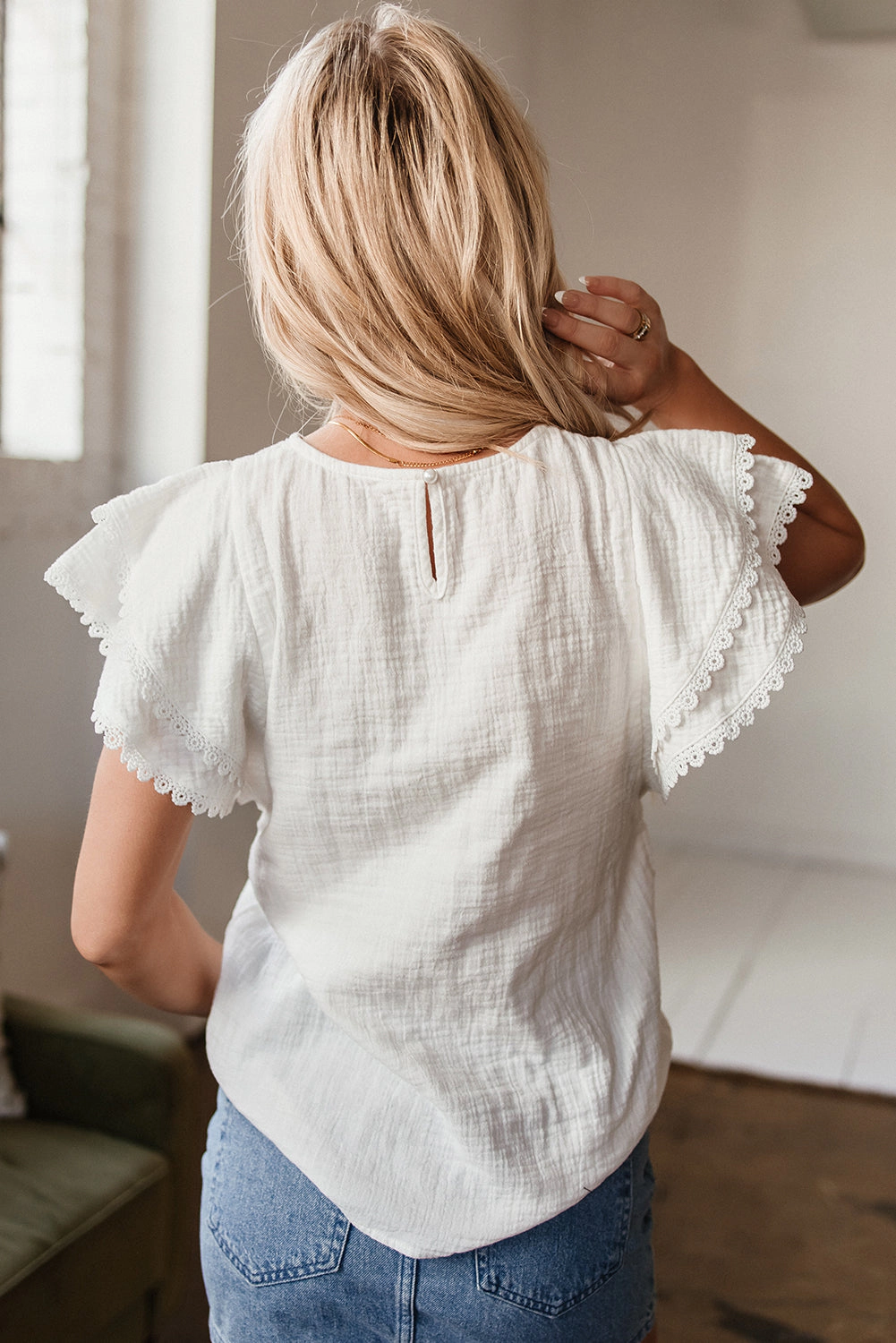 Threaded Pear Women's Cecelia Ruffled Flutter Sleeve Blouse