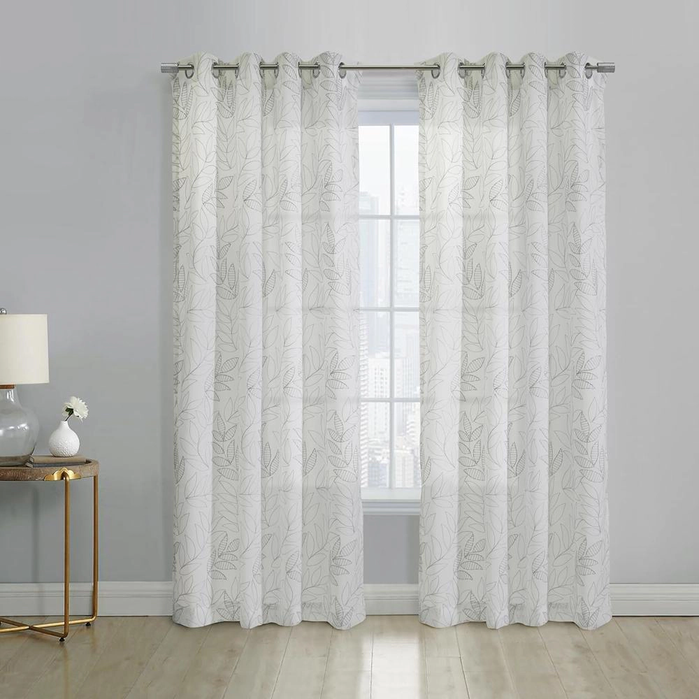 Habitat Valentina Sheer Window Treatment Tone on Tone Motif Grommet Curtain Panel 52" x 108" White