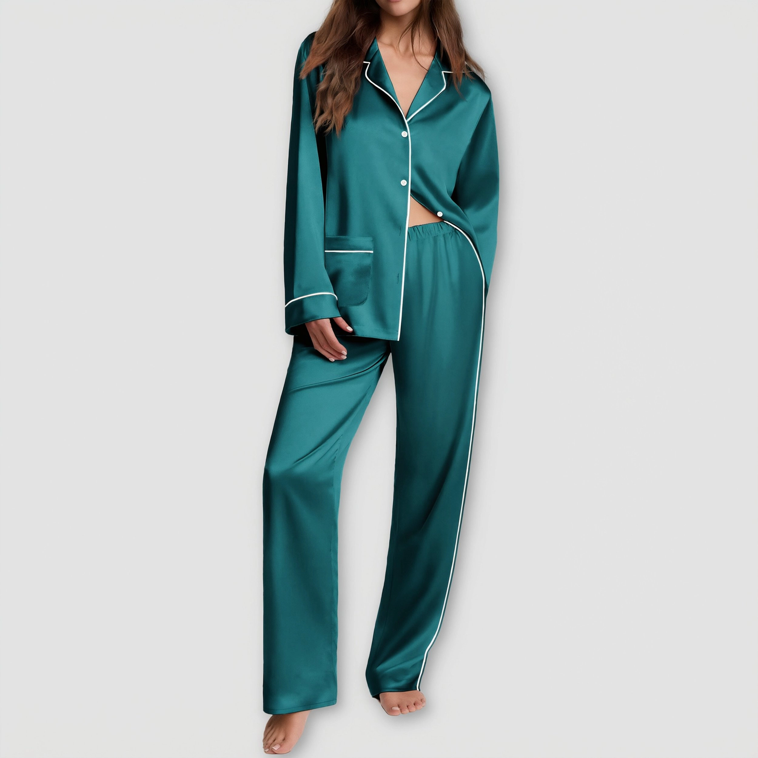 Ekouaer Womens Pajama Sets Satin Silk Pajamas Classic Button Down Sleepwear Long Sleeve Lounge