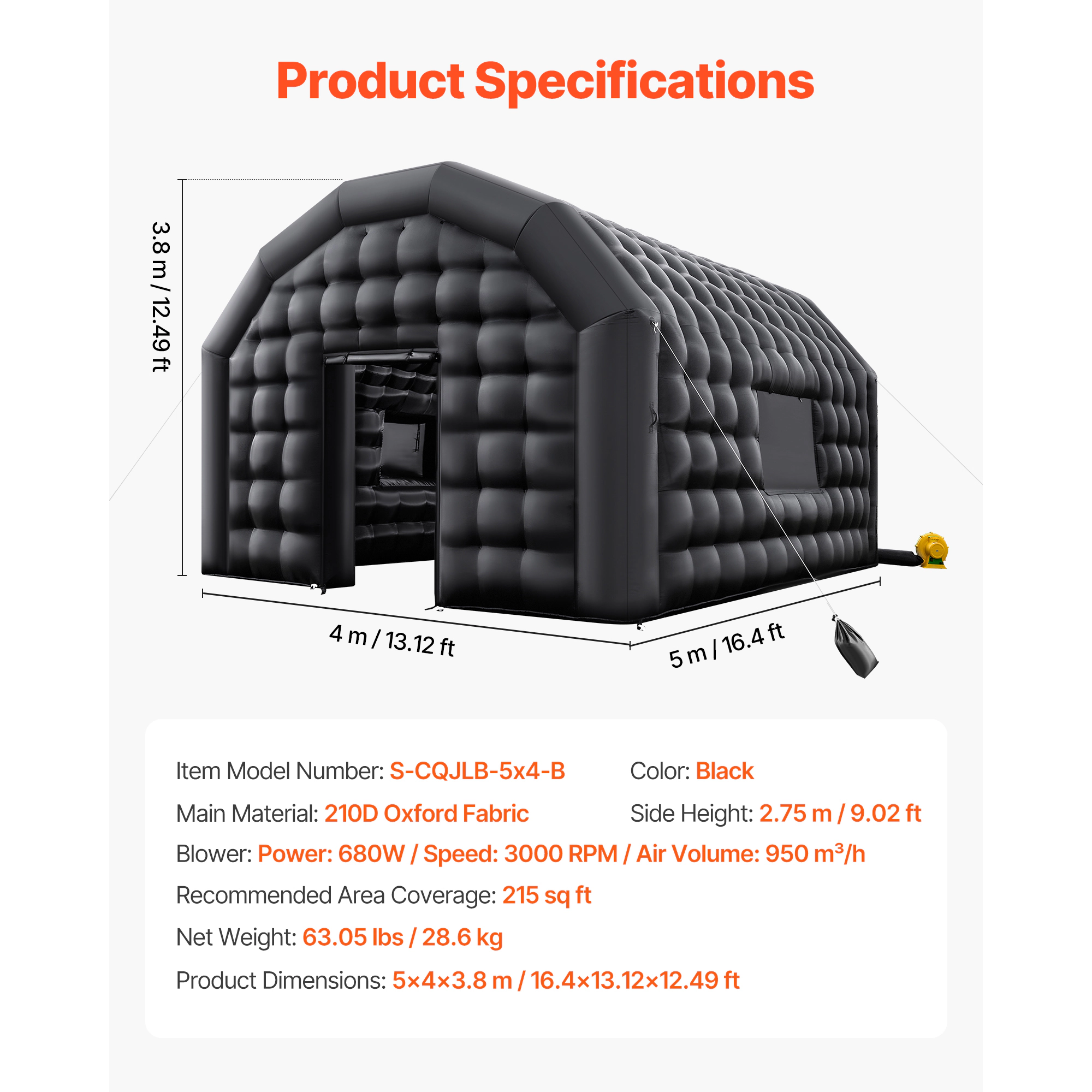 HONGGE Inflatable Nightclub Party Tent with Blower & Sandbag Ventilated Blow up Night Club 2 Windows