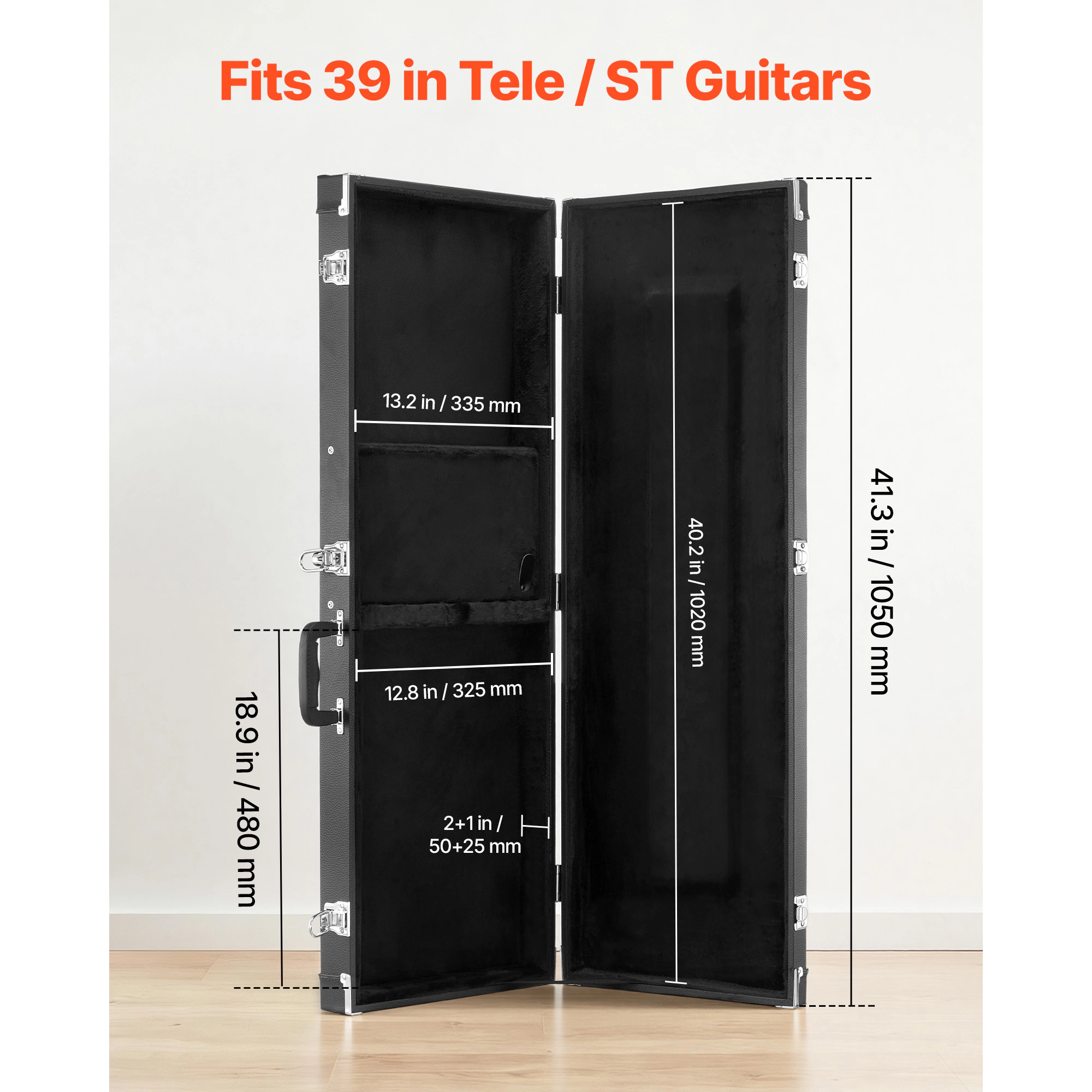 HONGGE Electric Guitar Hard Case 41.3 Inch Rectangle Wooden Hard-Shell Protective Carrying with Lock Latch Padding