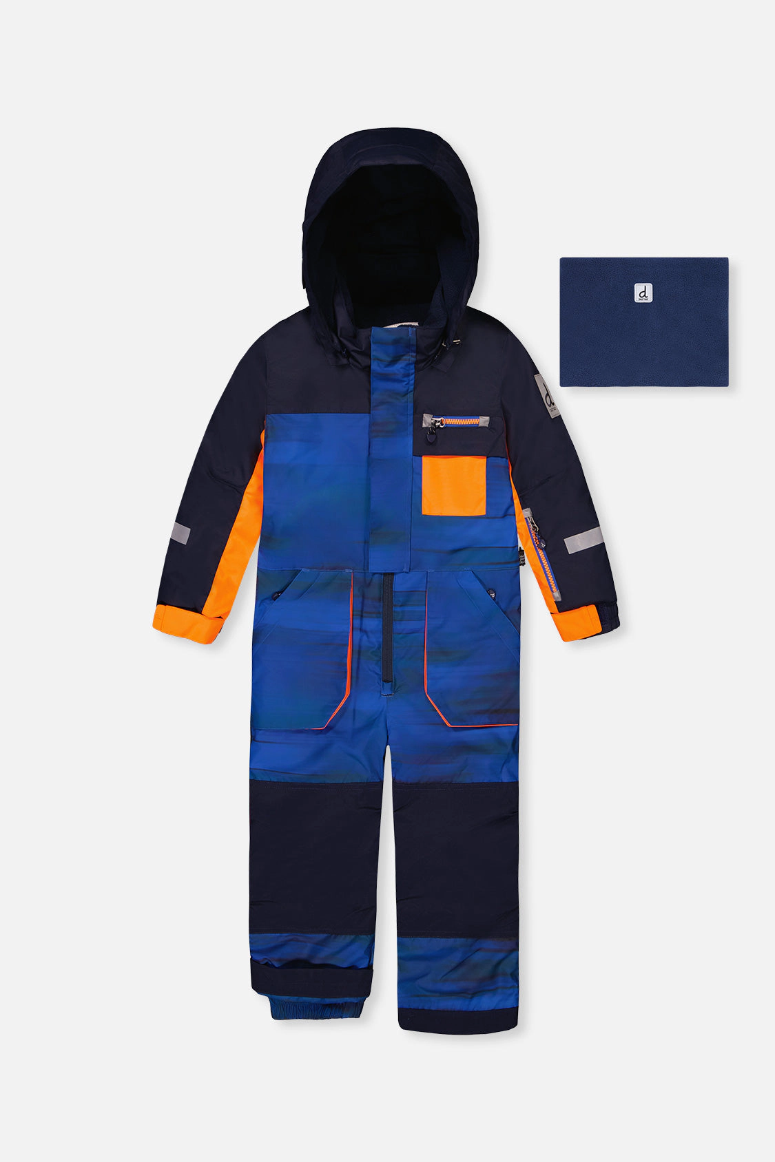 Deux par Boys Striped One Piece Play Snowsuit with Detachable Hood