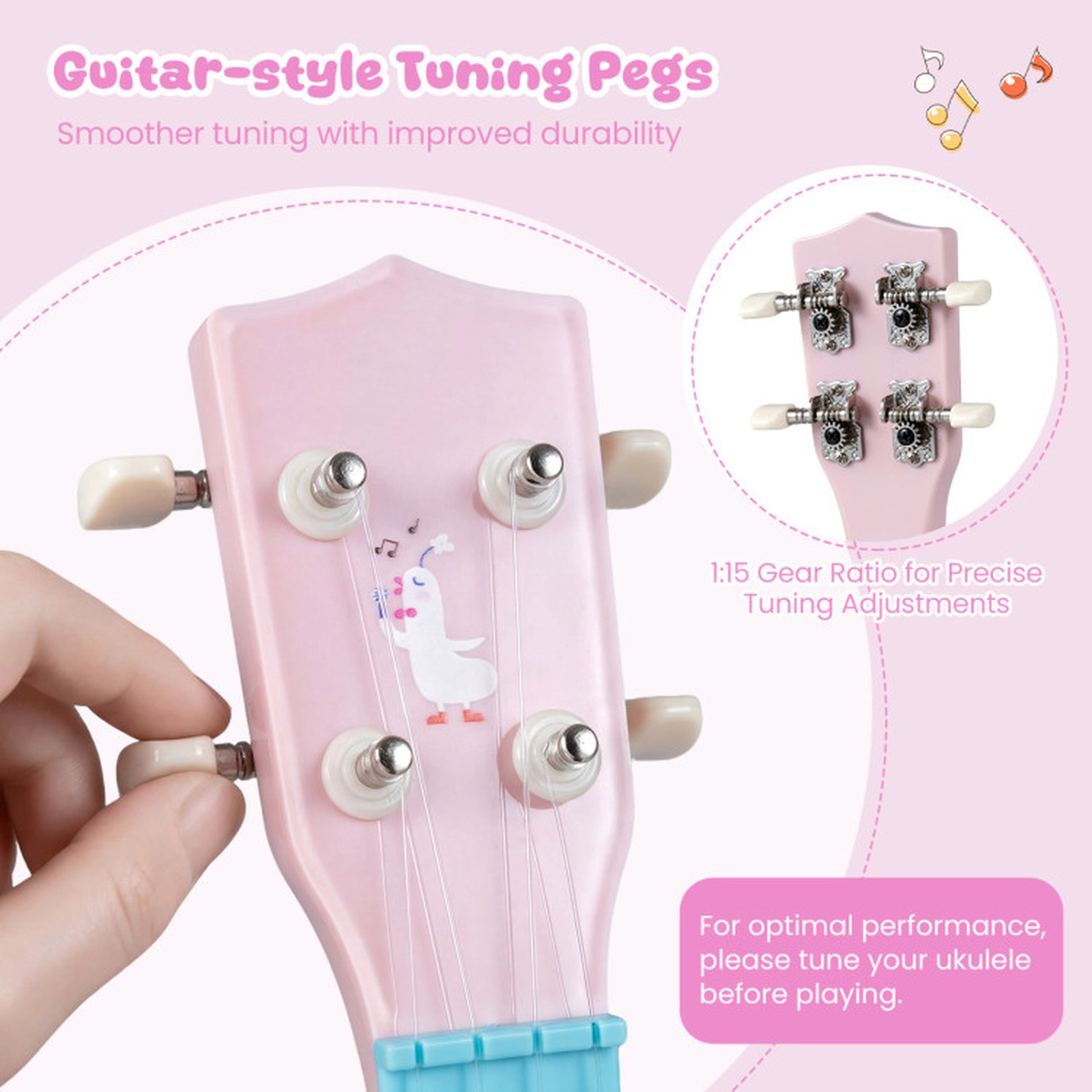 SUGIFT Kids 21-in Mini Ukulele Toy Guitar 4 Nylon Strings 12 Frets ABS Body 1-lb Ages 3+ Pink + Light Blue