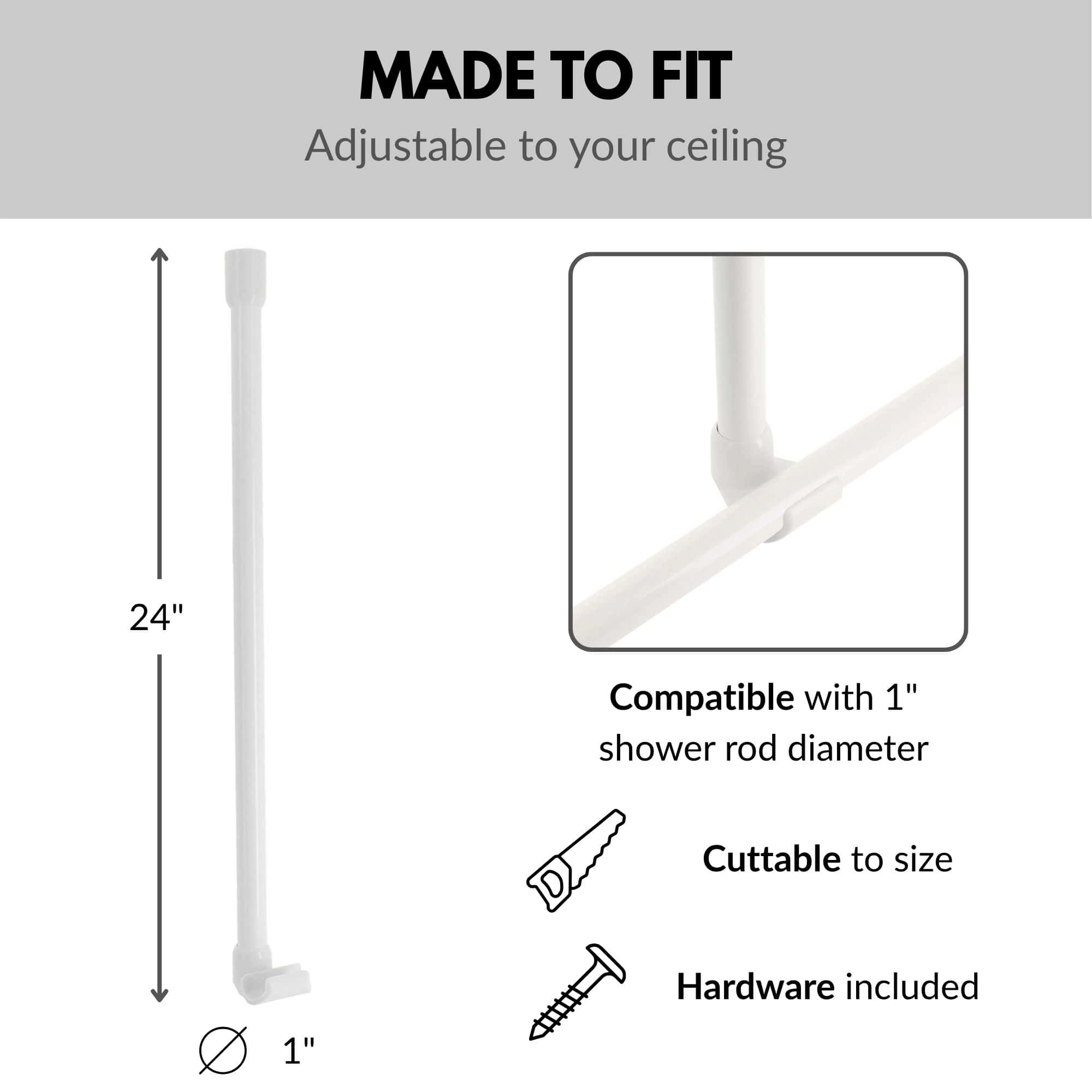 Evideco French Home Goods 24.3in White Aluminum Ceiling Support Bar for 1-Inch Shower Curtain Rods