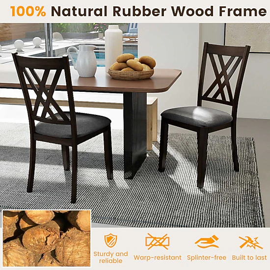 LJG Linen Fabric Upholstered Wooden Dining Chair Set of 4 with Rubber Wood Frame for Dining Room