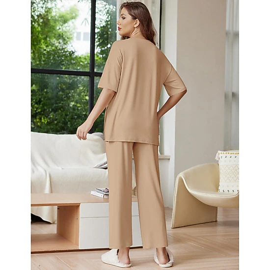 Ekouaer Women's Crew Neck Half Sleeve Top & Wide Leg Pants Lounge Set