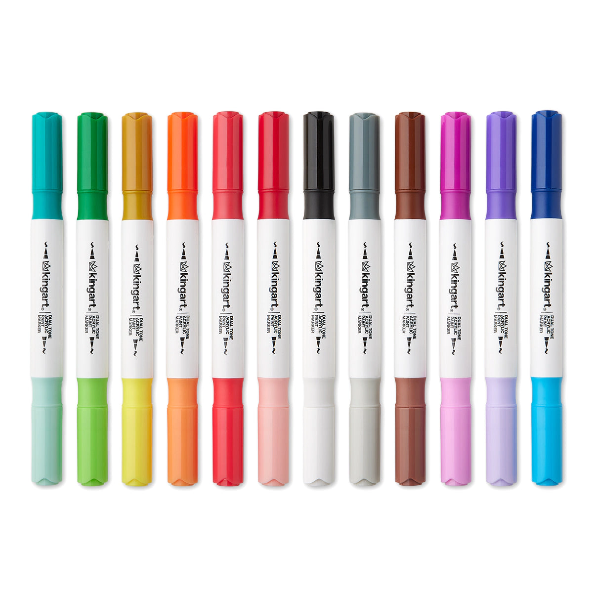 KINGART PRO Dual Tone Acrylic Paint Markers - 12 Pens, 24 Colors