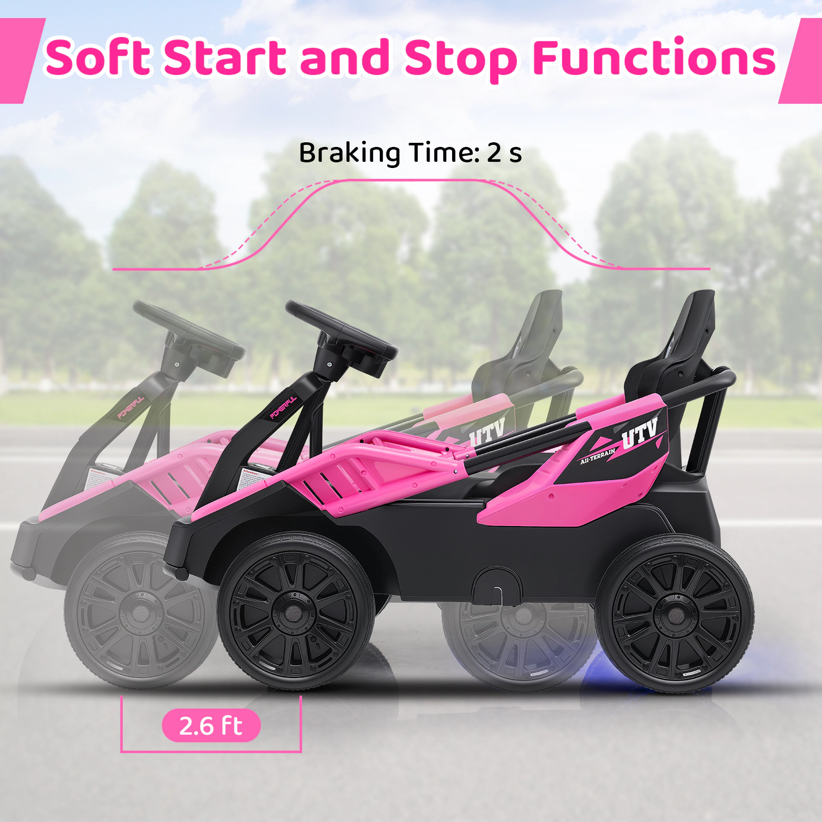 SUGIFT 12V Electric Ride-On UTV Car with Remote Control and Music 110-lb Capacity Ages 37-95 Months Pink