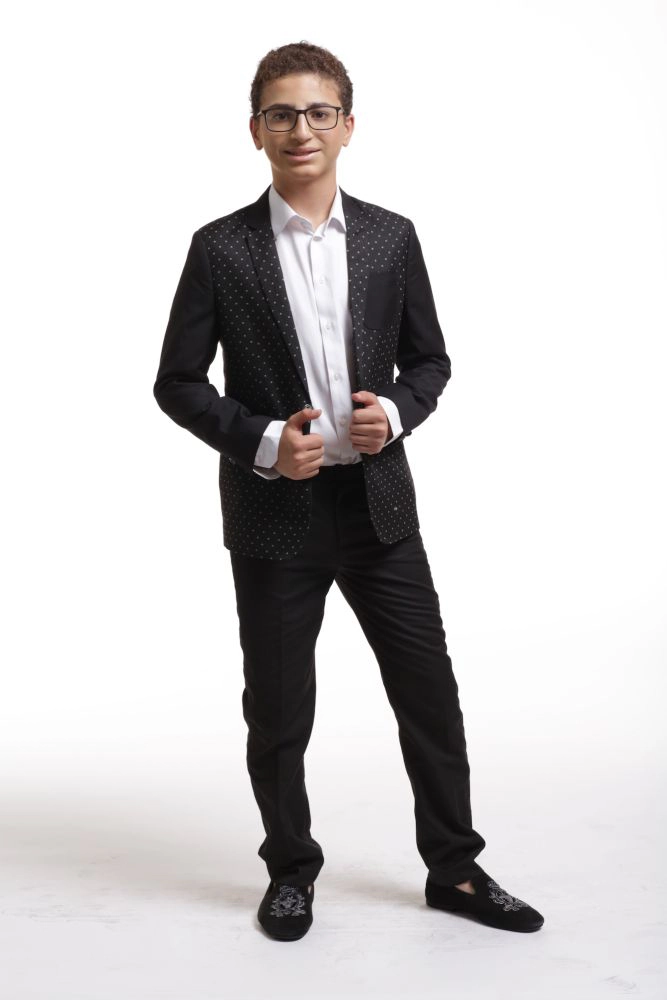 Elie Balleh Boys Slim Fit Diamond Dots Blazer