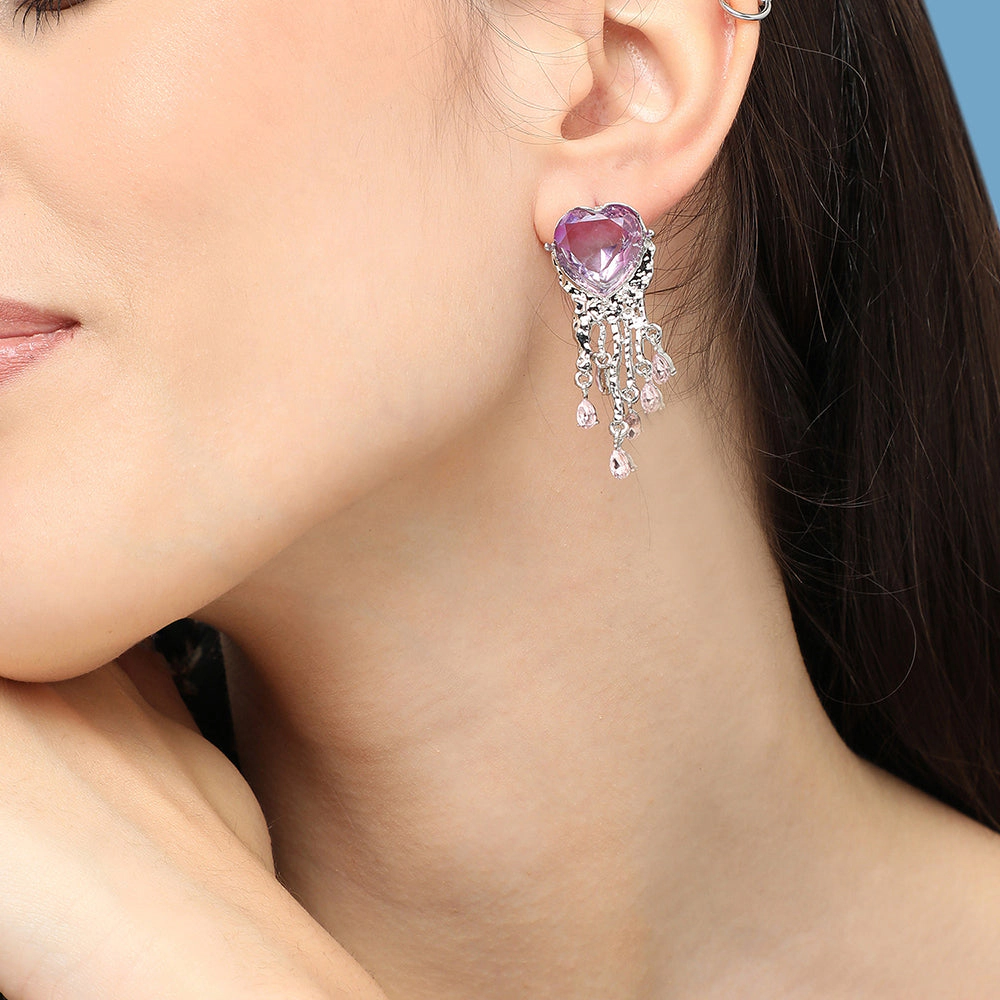 SOHI Women's Heart-Stone Drop Earrings