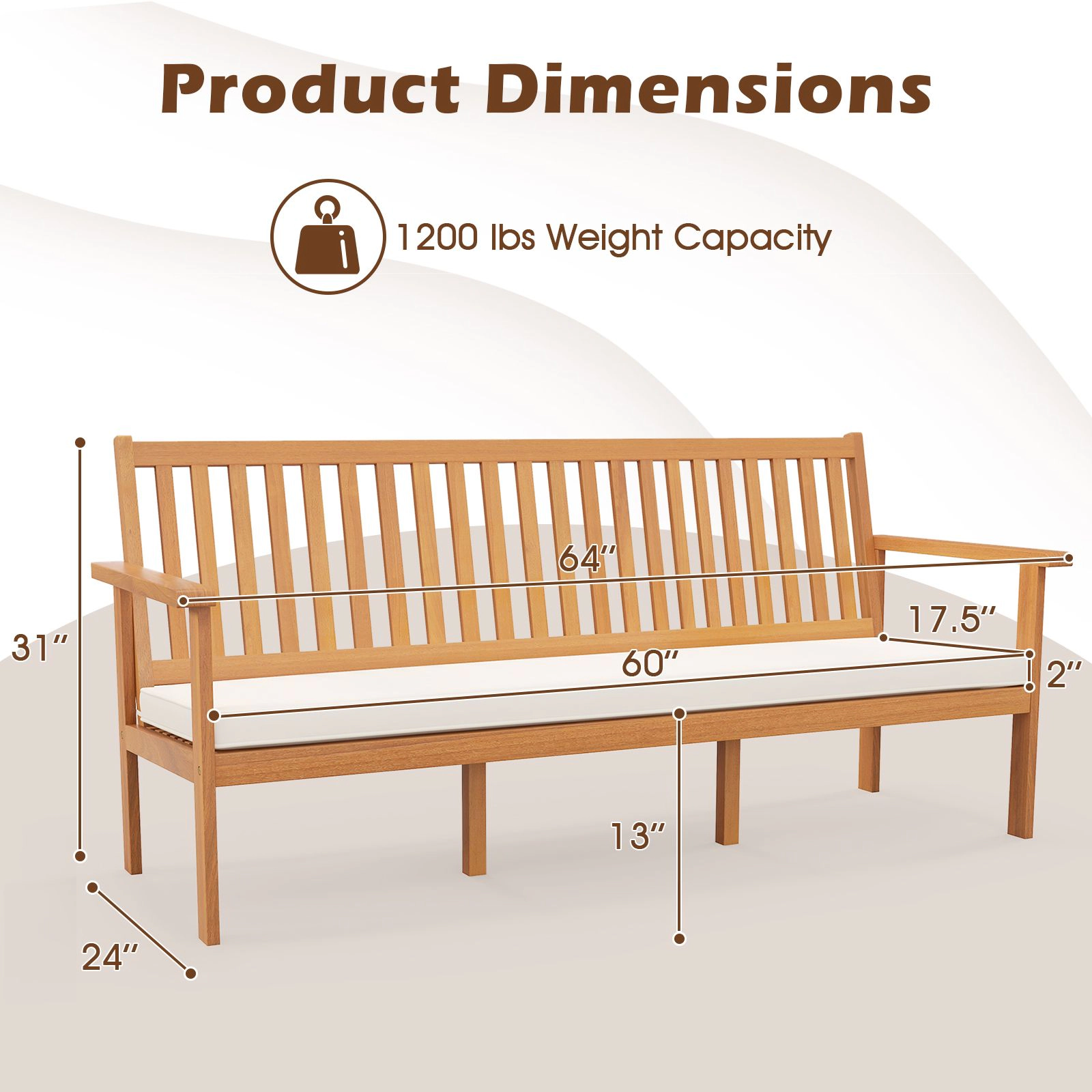 SlickBlue Patio Garden Bench with Removable Cushion for Porch, Backyard and Balcony