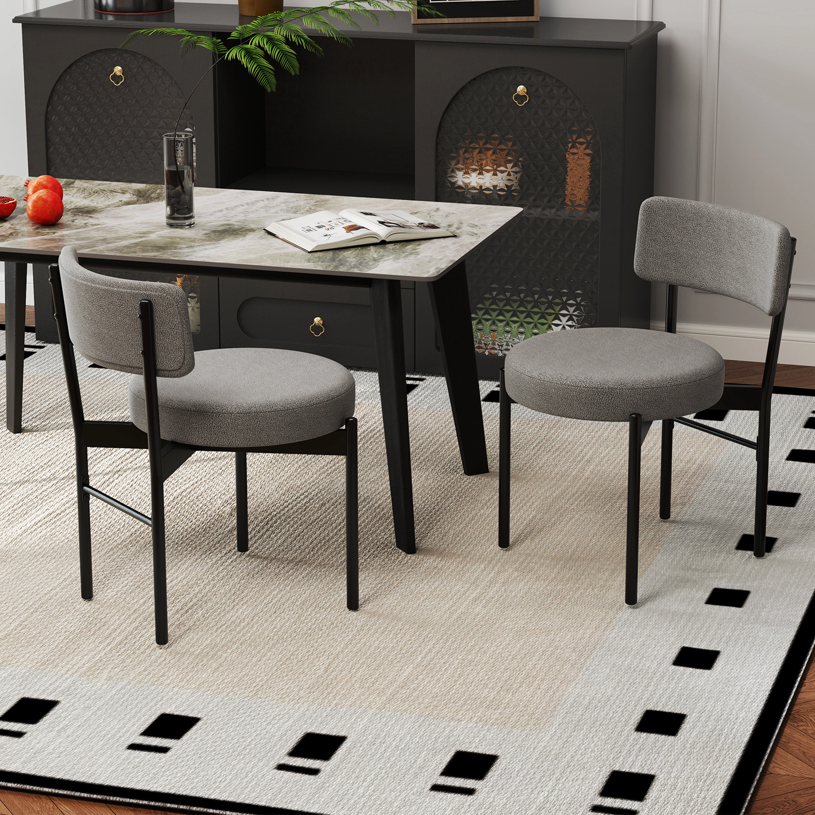 LJG Dining Chair Set of 2 with Curved Backrest and Padded Seat