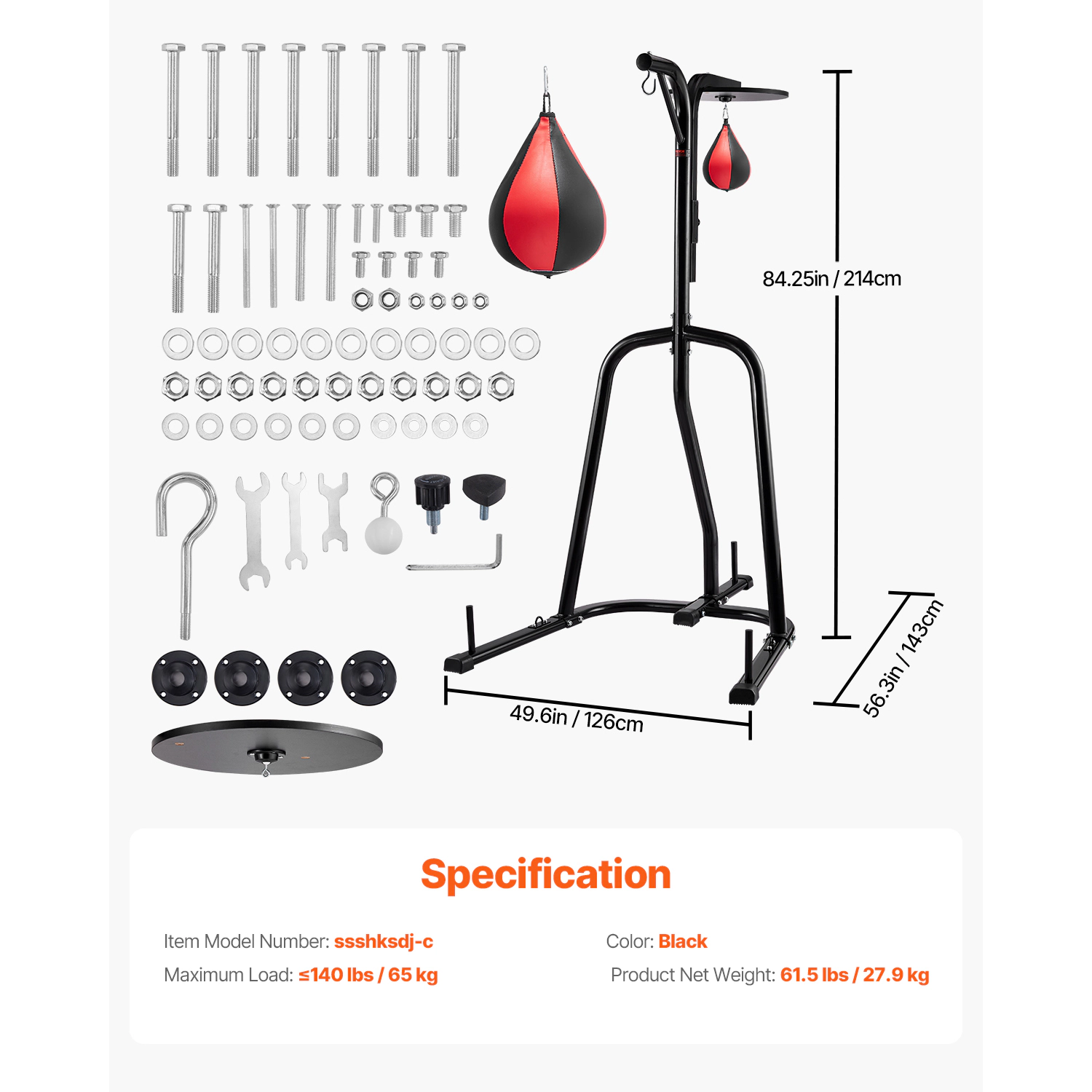 HONGGE Heavy Duty Steel Punching Bag Stand Freestanding Sandbag Rack Holds Up to 140 lbs for Home Gym
