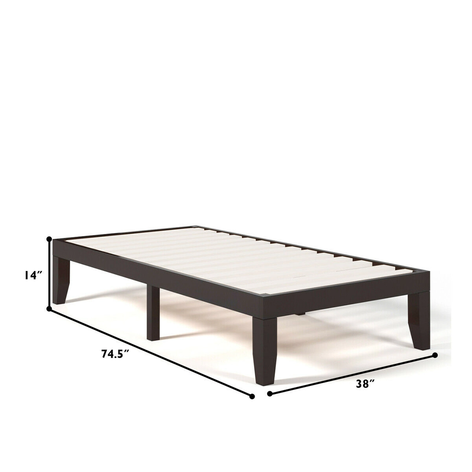 SUGIFT Solid Wood Twin Bed Frame with 14-In High Platform and Wooden Slats 250-Lb Capacity Brown Finish