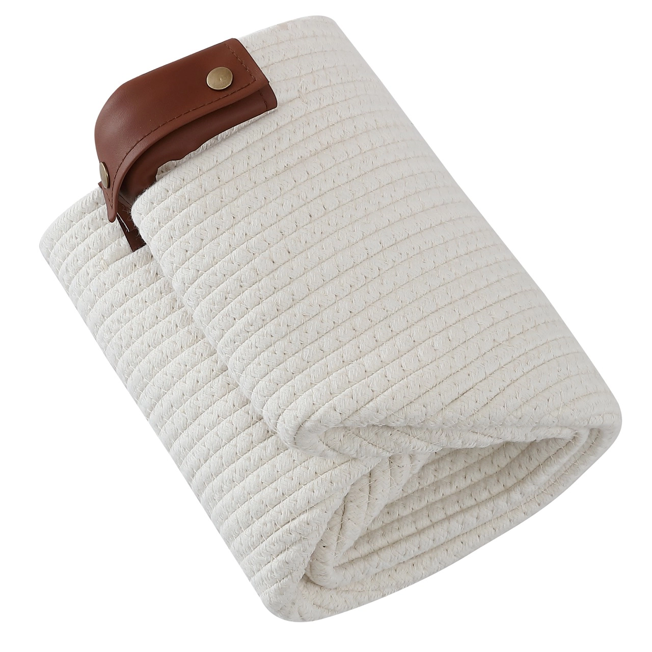 Ornavo Home 3 Pack Cotton Rope Shelf Basket with Faux Leather Handles - 15" x 10" 9"