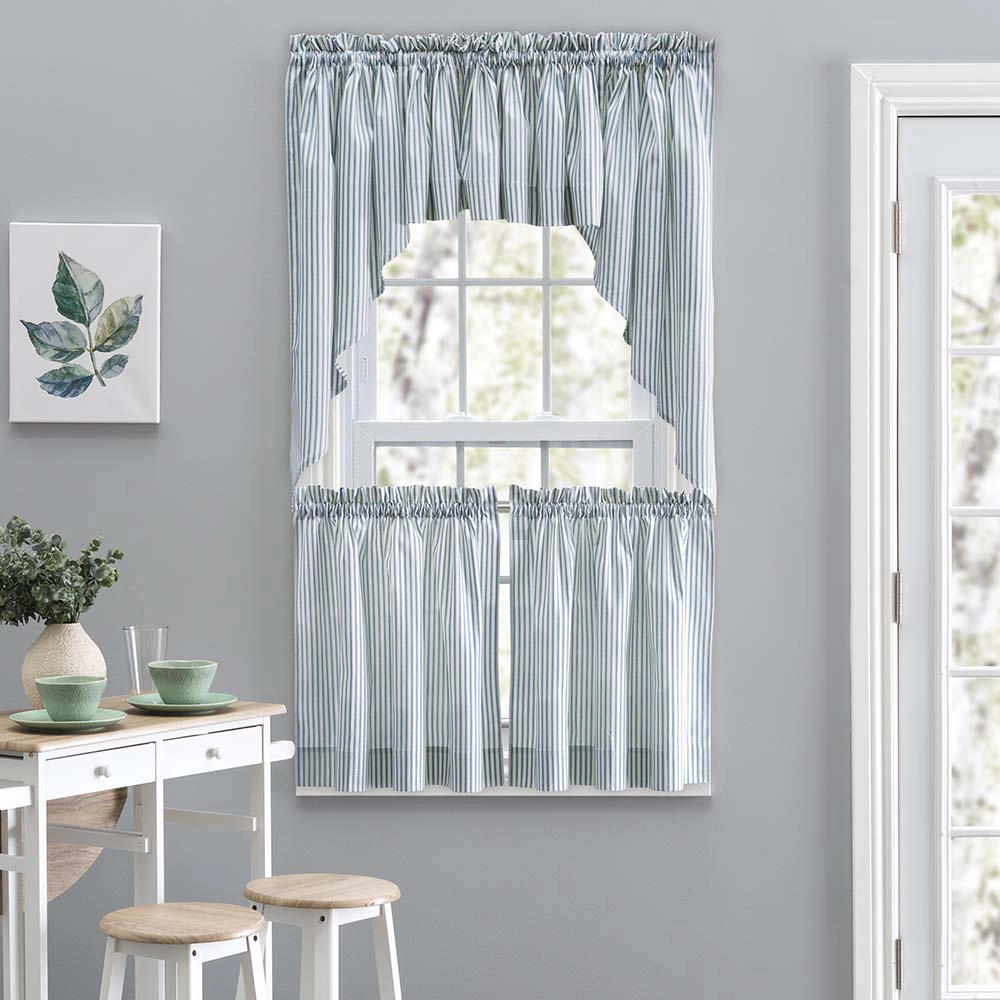 Ellis Curtain Plaza Classic Ticking Stripe Printed 1.5" Rod Pocket Tailored Valance 58"x15" Blue