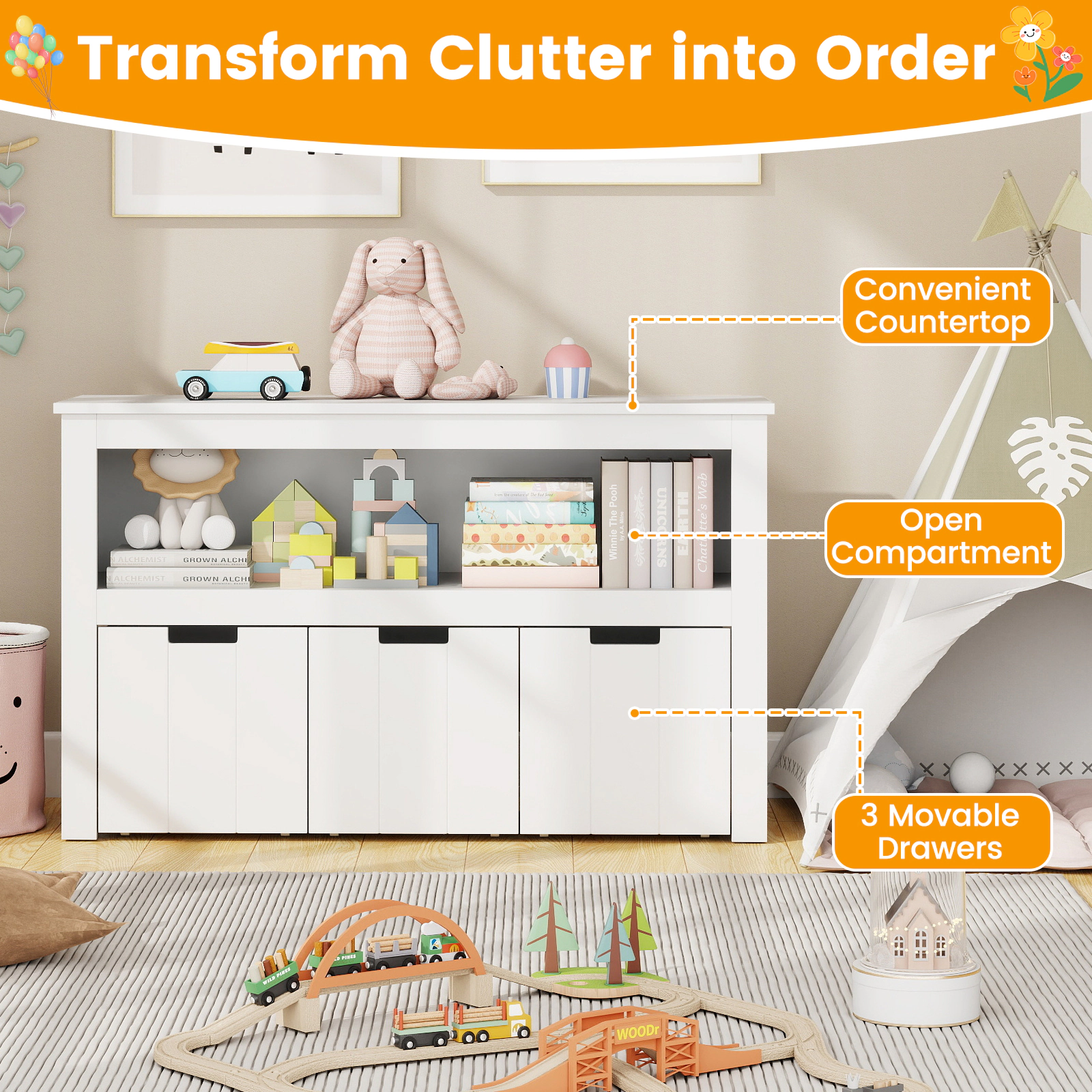 Hivvago Kids Storage Cabinet with Large Cube Shelf