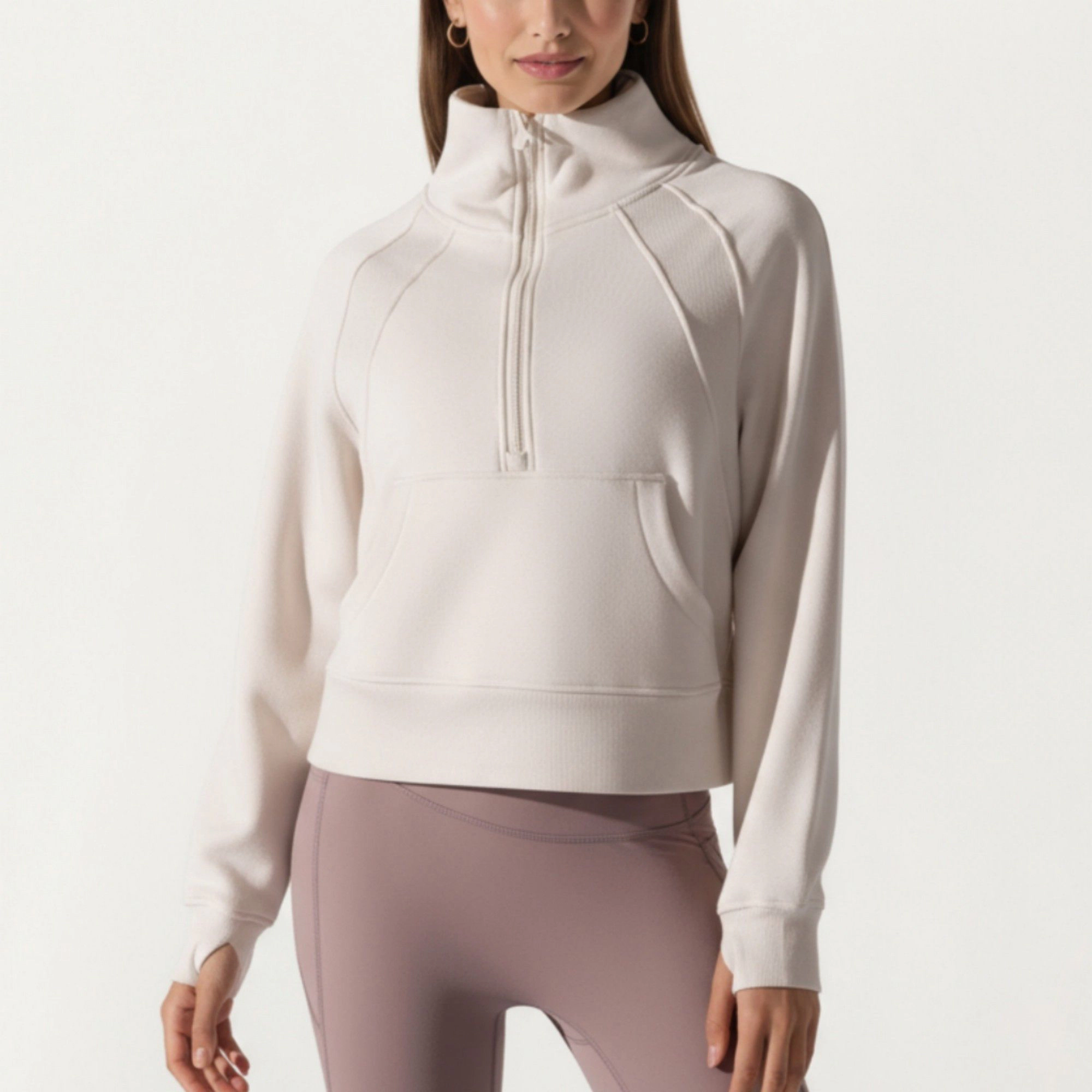 Anna-Kaci Women's Long Sleeve Half-Zip Pullover Sweatshirt with High Collar and Kangaroo Pocket Design
