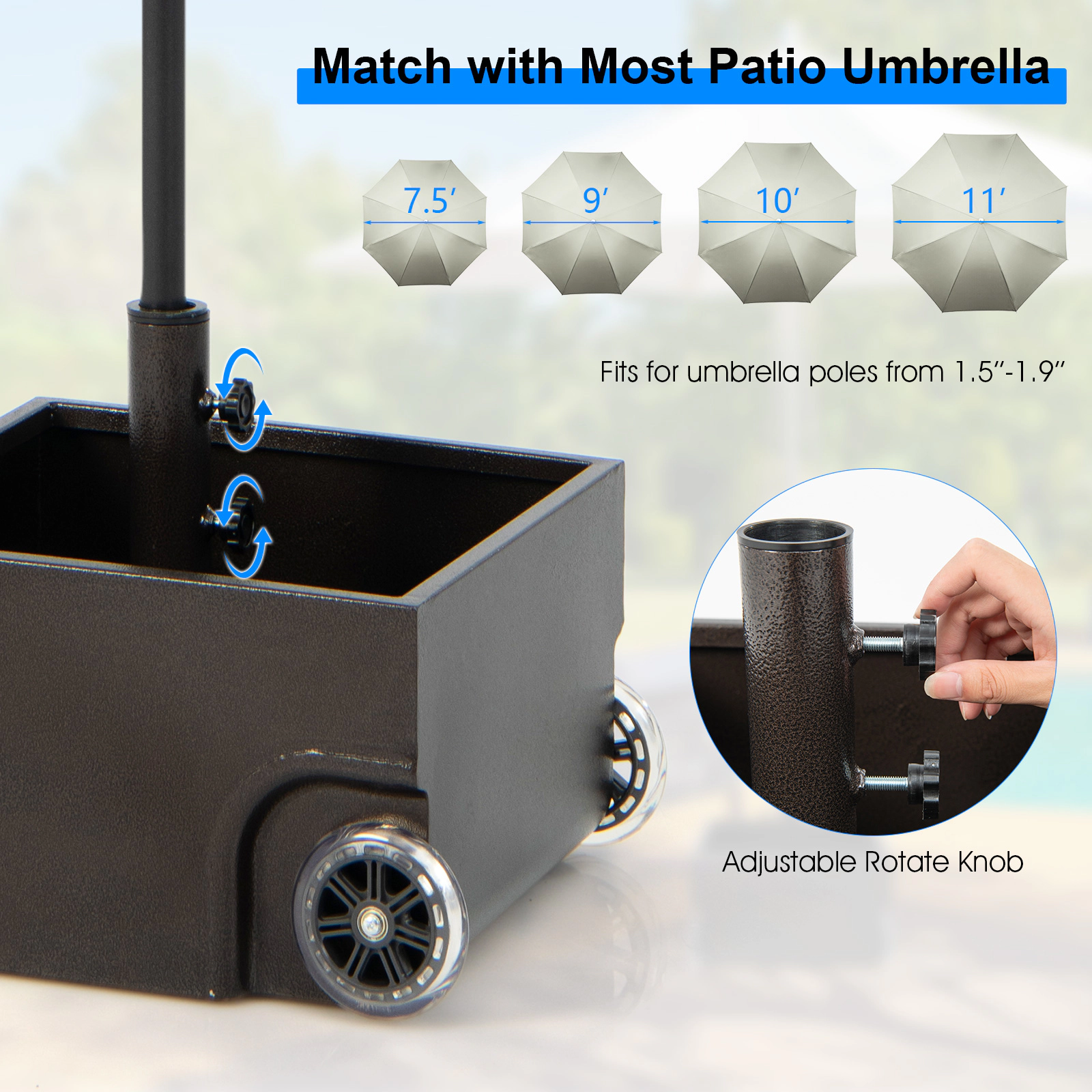 Hivvago 150 Pounds Patio Umbrella Base Stand Wheels Planter Outdoor