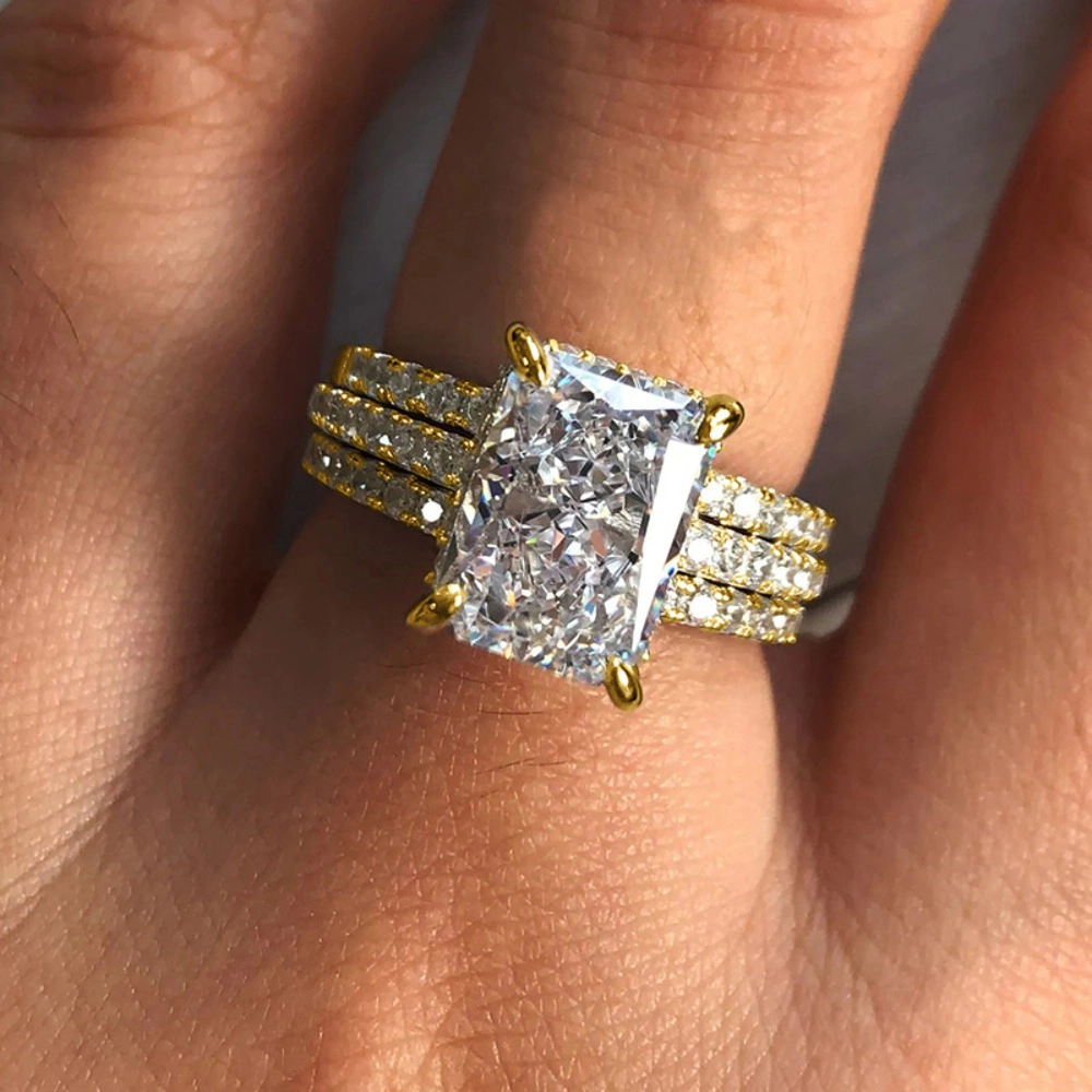 Luxury 3Pc/Set Rings with Geometric Cubic Zirconia Fashion Female Engagement Jewelry