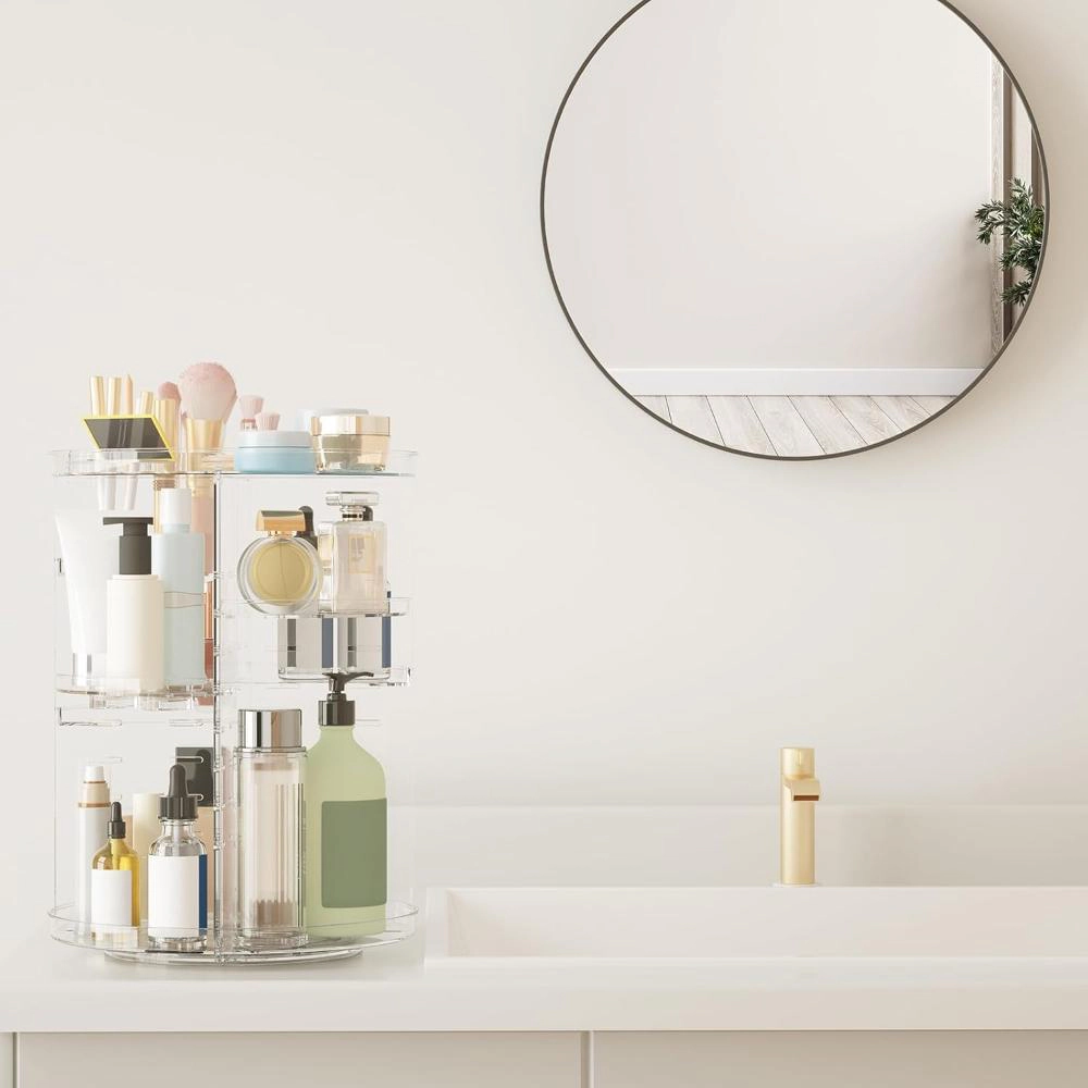 Positive Vibes Womens Purple Rotating Makeup Organizer For Vanity