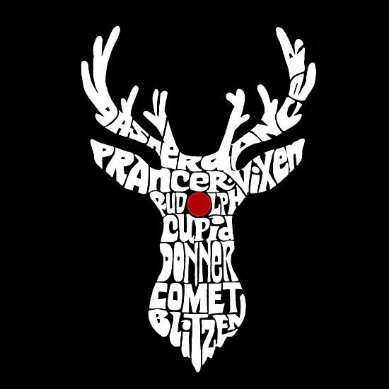 LA Pop Art Womens Word Art V-Neck T-Shirt - Santa's Reindeer