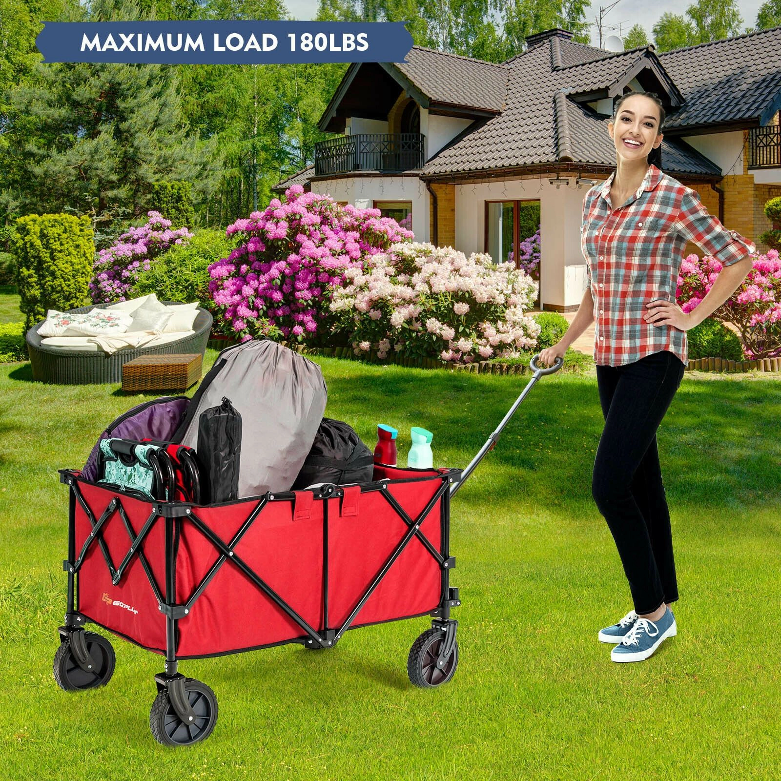 SlickBlue Folding Utility Wagon Cart with 180 lb Weight Capacity