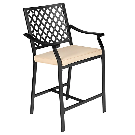 LJG 2 Pieces Patio Bar Stool with Height Cushion and Armrest