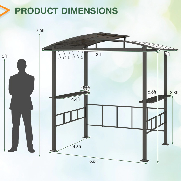 Hivvago Hardtop Grill Gazebo with Vented Polycarbonate Roof Side Shelves