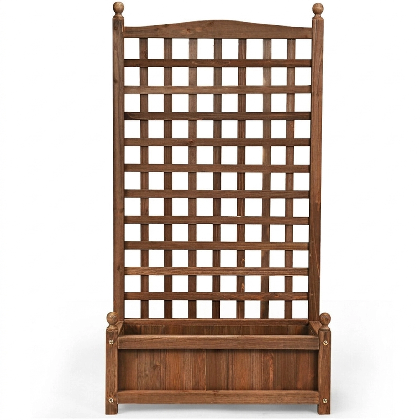 SUGIFT 48-in Tall Dark Brown Fir Wood Free Standing Planter Box with Climbing Trellis and Drain Hole