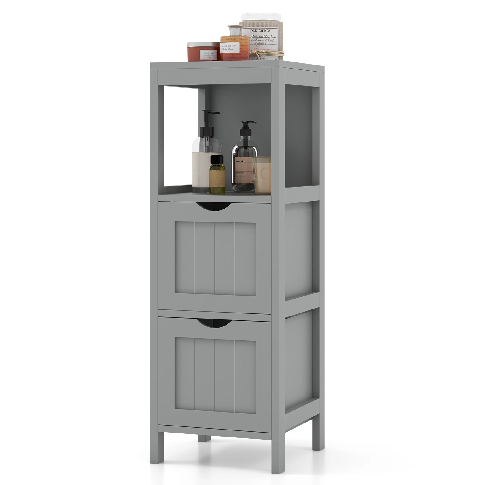 SlickBlue Bathroom Floor Cabinet with Drawers and Open Shelf