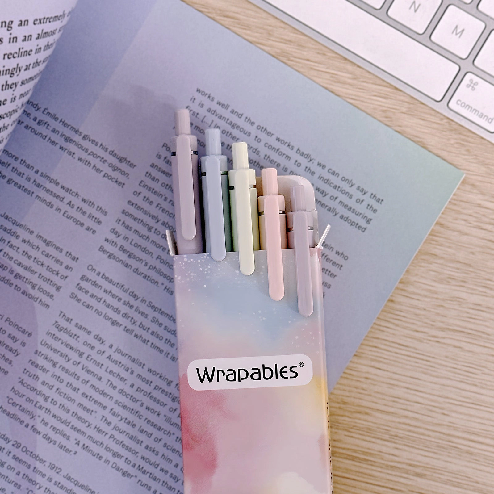 Wrapables Whisper Fusion Silent Retractable Gel Pens, 0.5mm Fine Point Black Ink, Set of 5