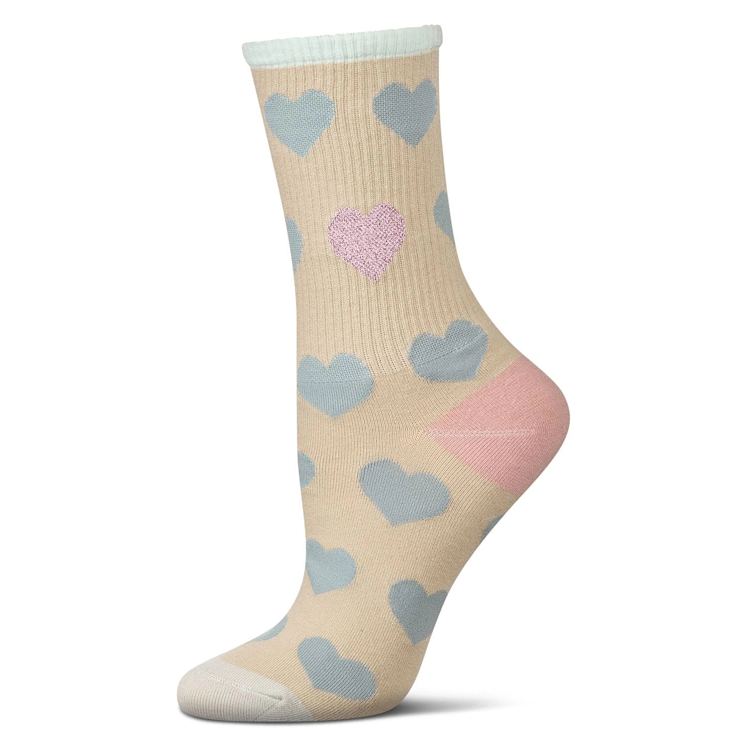 MeMoi Women's Radiate Love Glitter Heart Crew Socks