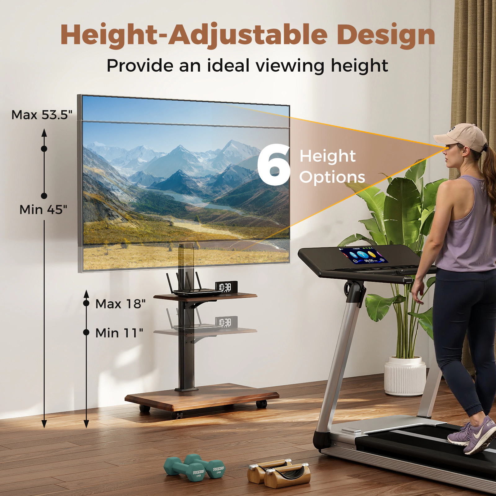 SUGIFT Height-Adjustable Rolling TV Stand Cart for 32-75 in TVs 110-lb Capacity on Locking Wheels AV Media Cart Black