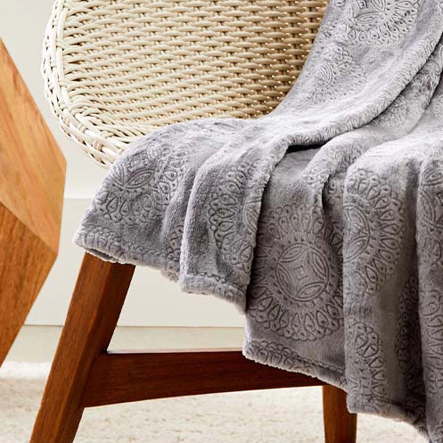 Plazatex Caesar Embossed Decorative Super Soft Throw Blanket for Sleep/Decor 2 Pack 50" x 60" Grey