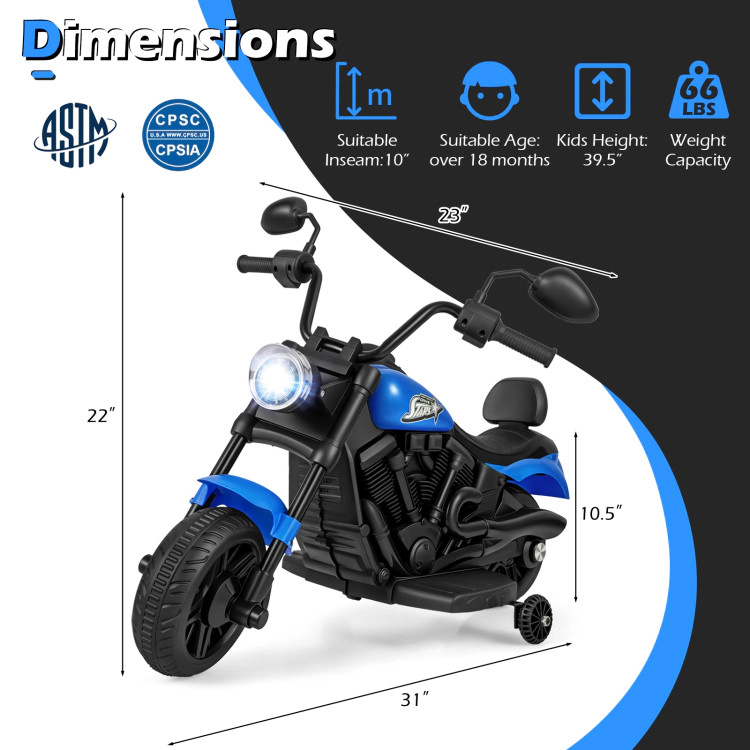 Hivvago 6V Kids Motorcycle with Headlight and Music Training Wheels