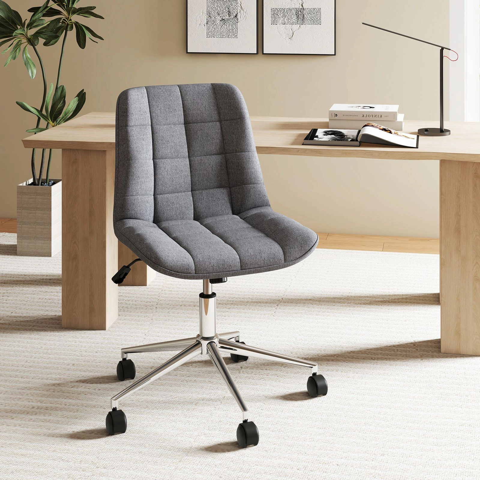 SlickBlue Gray Armless Desk Chair with Wheels Adjustable Height Swivel Office Chair